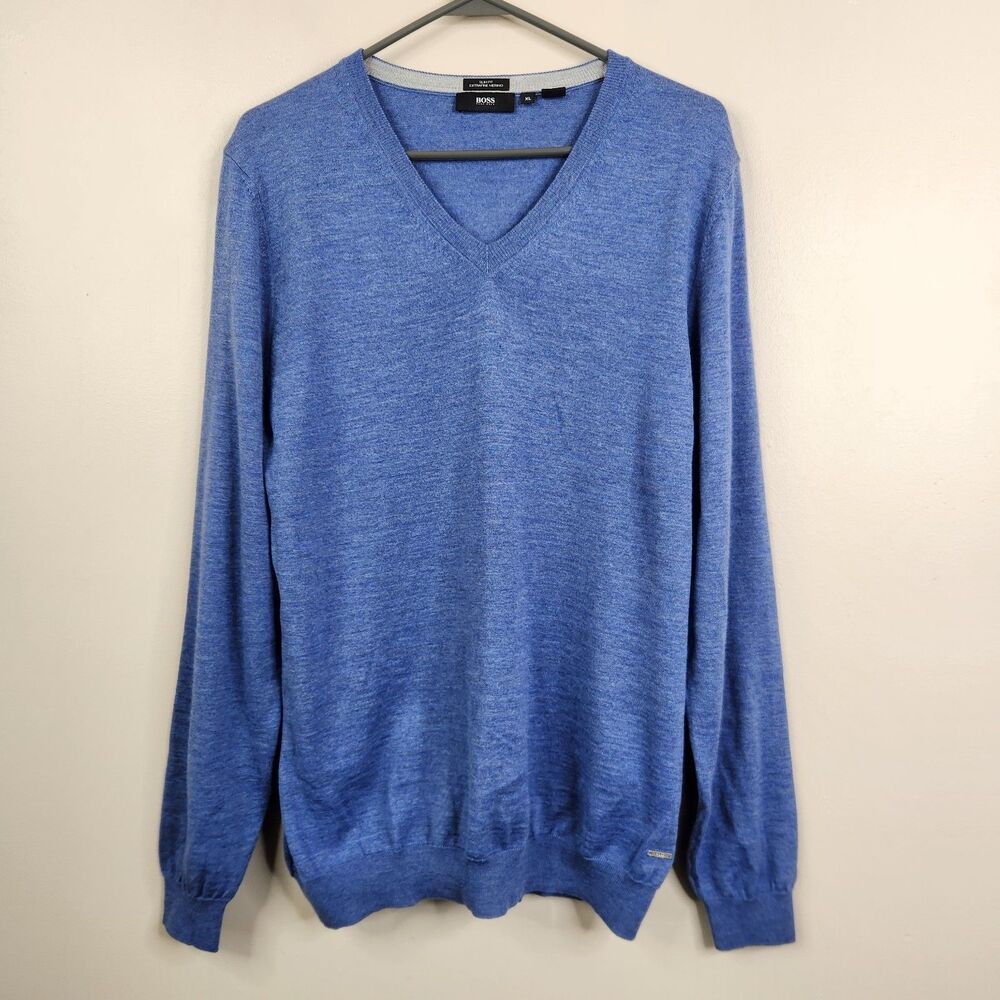 Boss Hugo Boss Mens V-Neck Long Sleeve Merino Wool Slim Fit Sweater XL